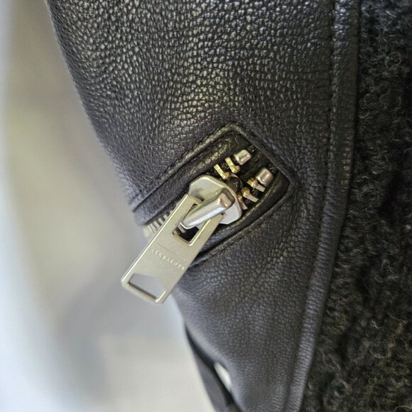 All Saints Wrap Cable Jacket Genuine Goat Leather Size 0 Black Draped Open Front - Picture 11 of 16